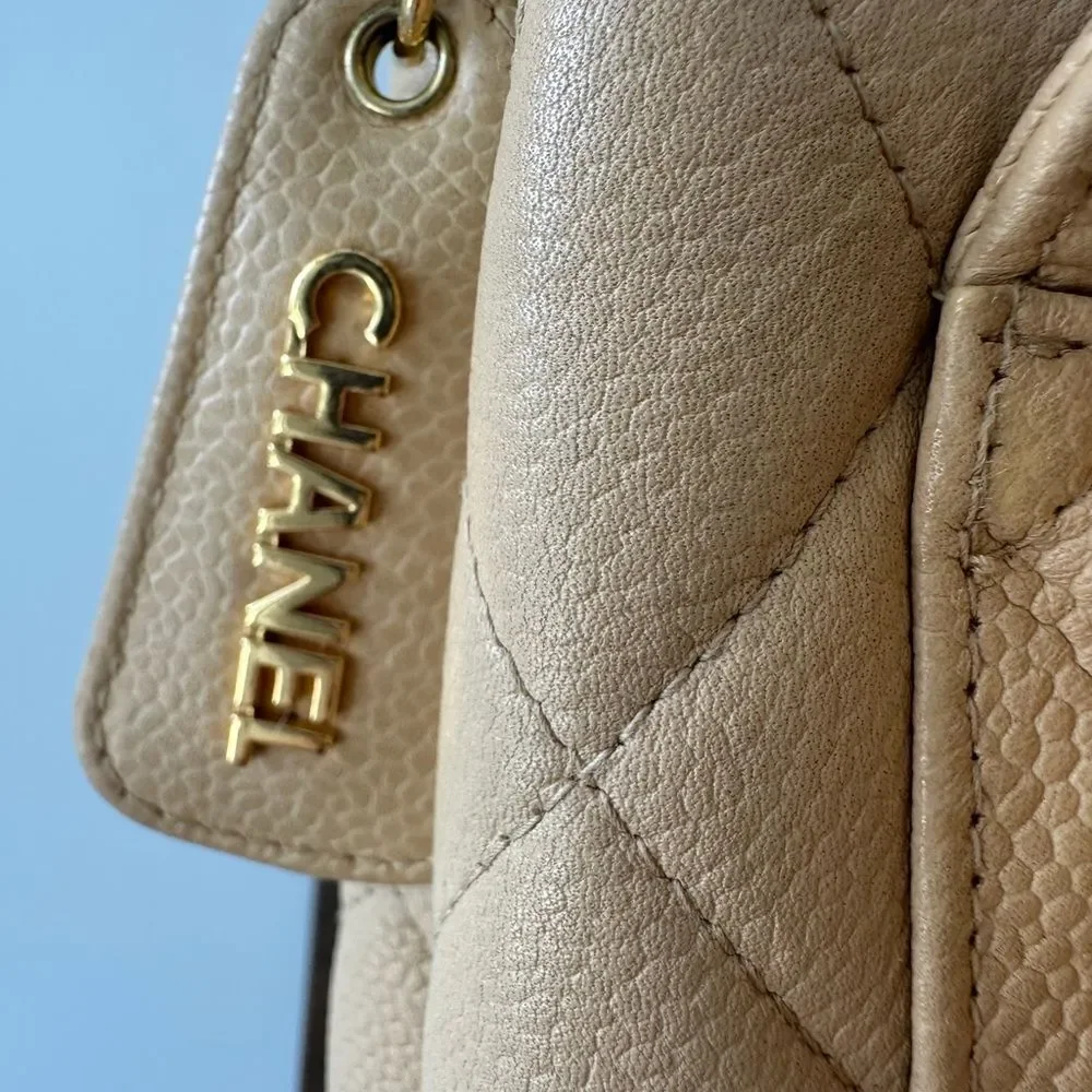 Chanel Caviar Vintage Tote Bag with Double chain straps